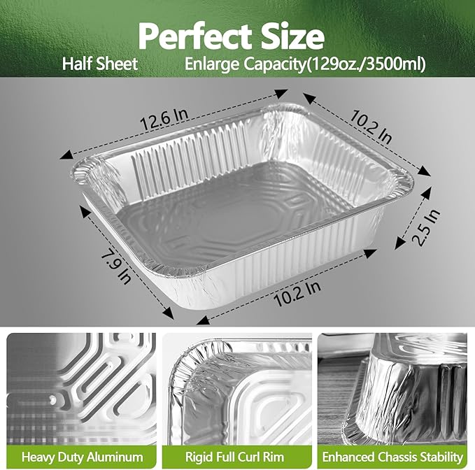 Thickened 30 Pack Heavy Duty Aluminum Pans, 9x13 Aluminum Foil Pans Disposable, Half Size Steam Table Foil Baking Tray for Cooking, Baking, Roasting & Chafing, Carton Packaging