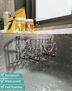 HapiRm Multifunctional Sponge Holder for Kitchen Sink with Unique M-Shaped, 2 Installation Methods Sink Caddy, Stainless Steel Kitchen Organizer for Sponge, Brush, Sink Stopper and Scraper -Bronze