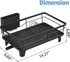 Urackify Compact Dish Drainer for Kitchen Counter - Expandable Large Capacity Drying Rack with Removable Cutlery Holder, Anti-Rust Plate Rack, Non-Slip Feet