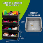 Plastic Containers for Organizing and Storage Bins for Closet, Kitchen, Office, Garage or Pantry Organization, Stackable Bins, Extra Large (14.8" x 16.5" x 7"), 4-Pack, Black