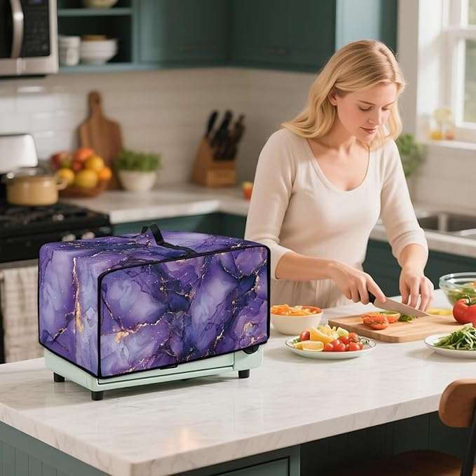 Marble Print Toaster Oven Cover for Kitchen Counter, Heavy Duty Heat-resistant Dust-proof Cover for Microwave Oven, Fit Most Small Appliance, Purple (Large-18.5 * 22.5 * 12.99 inches)