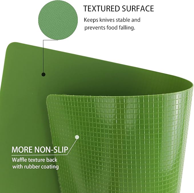 ZVP Flexible Plastic Cutting Board Set of 3 Gradient Color, Colorful Chopping Boards, BPA Free Mats, Non Slip, Dishwasher Safe, 15×12 Inch, Green Multi-Color