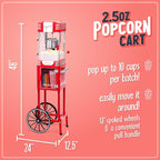 Nostalgia Popcorn Maker Machine - Professional Cart With 2.5 Oz Kettle Makes Up to 10 Cups - Vintage Popcorn Machine Movie Theater Style - Retro Red