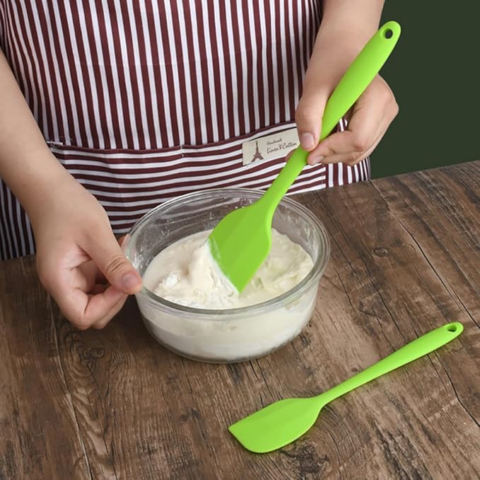 COLLBATH 5pcs Green Silicone Kitchen Utensil Set with Egg Whisk, Scraper, and Brush, Heat Resistant Cooking Tools for Baking and Food Preparation