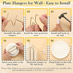 14 Pack Plate Hangers for Wall Display, 6/8/10/12 Inch Invisible Stainless Steel Plate Holders with Wall Hooks, Fit 5.5–12.5 Inch Decorative Plates, Plate Display Hangers for Home Wall Decor, Gold