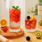 Ruckae Drinking Glasses Set of 8,15 oz and 7 oz Kitchen Water Glass Cups Set,Clear Ribbed Glassware Dishwasher Safe,Mixed Drinkware for Beer,Juice,Cocktail,Whiskey,Milk and Various Mixed Drinks