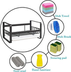VANTEN Kitchen Sink Caddy Sponge Holder Organizer, Sink Tray Drainer Rack, Soap Dish Dispenser Brush Holder Storage Accessories - Countertop or Adhesive Wall Mount, Matte Black Stainless Steel