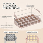 1 Pc Silicone Muffin Pans for Baking with Metal Reinforced Frame, Nonstick Cupcake Tray for Oven, 24 Cups Mini Size Silicone Molds for Egg Bites, Dishwasher Safe (Brown)