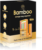 9 IN 1 Bamboo Foil and Plastic Wrap Organizer for Kitchen Drawer, Plastic Bag Organizer Organization and Storage, Food Storage Bag Organizer with Labels for Quart Gallon Snack Sandwich