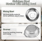 Stainless Steel Colander, 4.5QT Large Capacity with Mixing Bowl, Rice Washing Bowl with Strainer for Washing Vegetables, Fruit, Spaghetti, Pasta Strainer, Dishwasher Safe(2PC)