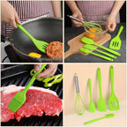 Silicone Baking Utensil Set 5pcs Egg Whisk and Spatula, Green Food-grade Non-stick Cooking Tools for Kitchen Baking and Cooking