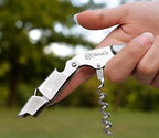 WineOp Professional Wine Opener Luxury Double Hinged Waiter's Corkscrew Wine Bottle Key - Cork screwer for Servers, Bartenders, Sommelier and Home Use | All-In-One Stainless Steel (Silver Handle)