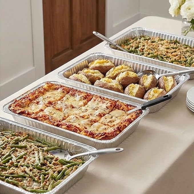 Aluminum Pans Full Size, Large Disposable Roasting & Baking Pan, 21"x13" Deep Foil Pans (100 Pack) Extra Heavy Duty Chafing Trays for Hotels, Restaurants, Caterers, Steam Table, Buffets & Bakeware