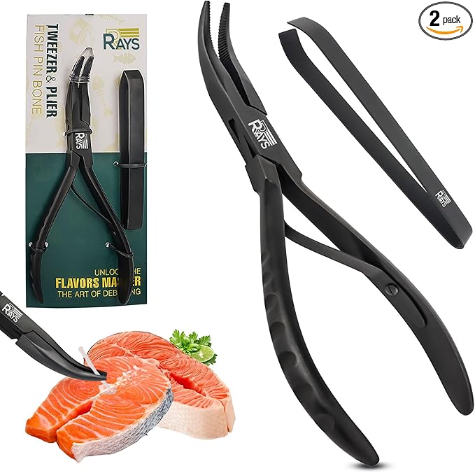 Fish Bone Pliers/Tweezers – Ergonomic Non-Slip Grip, Food-Grade Stainless Steel Deboner | Pin Bone Remover for Salmon, Trout & All Fish