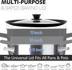 Anaeat Silicone Universal Lid for Pots, Pans and Skillets - Tempered Glass Covered with Heat Resistant Silicone Rim Fits 9.5", 10" and 11" Diameter Cookware -Easy to Use Replacement Frying Pan Cover