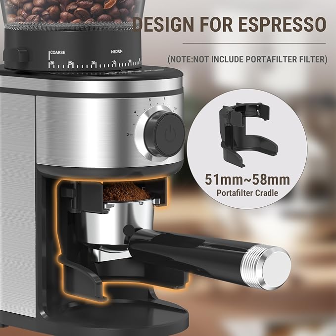 AYCHIRO Coffee Grinder, Electric Conical Burr Grinder with 30 Grind Settings for 2-12 Cups, Adjustable Burr Mill for Home Use