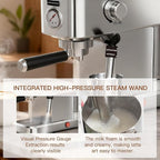 Espresso Machine 20 Bar, Compact Stainless Steel Coffee Maker with Steam Milk Frother & Removable Tank for Cappuccino, Latte - Silver
