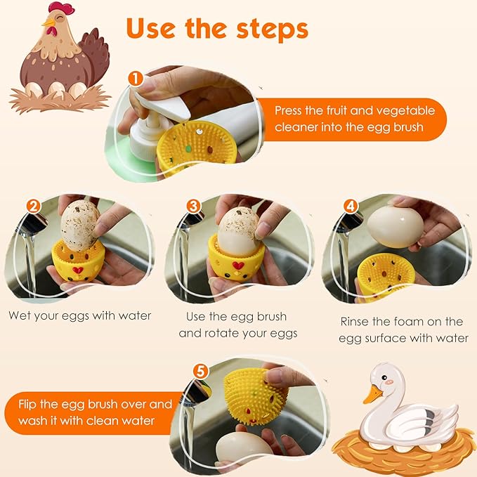 Egg Brush Cleaner, Egg Cleaner Scrubber for Fresh Eggs, Cute Chick Shaped Silicone Egg Washer, Reusable Multipurpose Washing Egg Tool for Fruits and Vegetables(Brown)