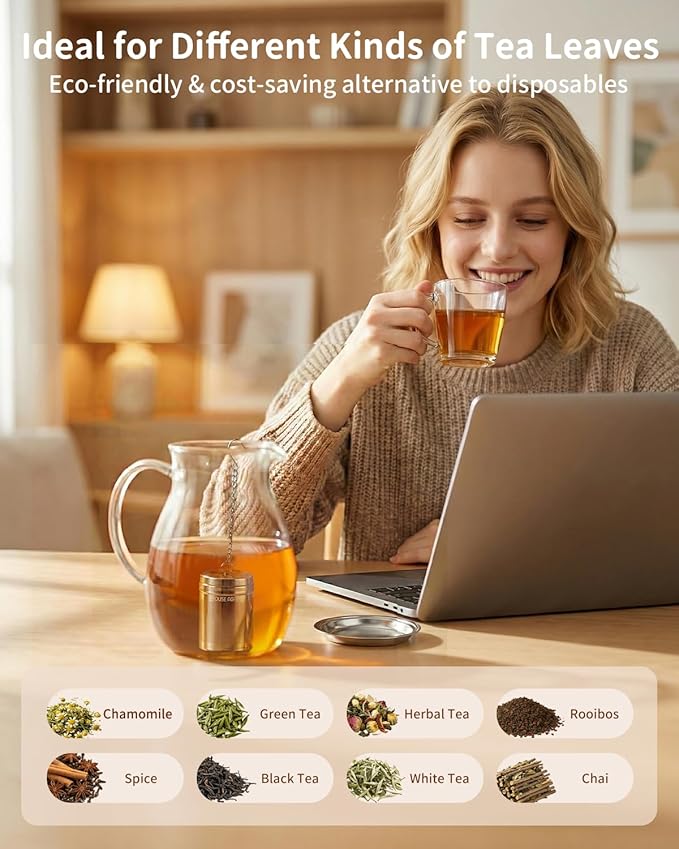House Again 2 Pack Tea Infusers, Extra Fine Mesh Tea Strainers for Loose Tea, Updated Slim Threaded Lid & 304 Stainless Steel, Loose Leaf Tea Steeper for Brew Tea Spices & Seasonings