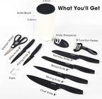 Knife Set, 10 Piece Kitchen Knife Set with Block and Sharpener, Anti-Rust Stainless Steel Knives Set for Kitchen, Chef Universal Knife Block Set, Dishwasher Safe, Ergonomical Design, White