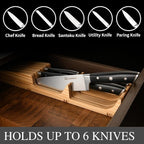 In-Drawer Knife Block with 5 Pieces Knives, Bamboo Knife Drawer Organizer for Kitchen, Perfect for Home and Chefs, Premium Knife Holder, Slots for 5 Knives Kitchen Drawer, Counter Top - Chef Gift Idea