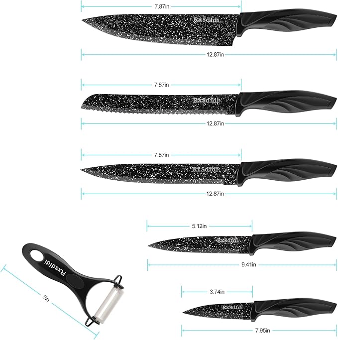 Knife Set, 6 Pieces Kitchen Knives Set with Anti-Rust Coating & Ergonomic Handles, Lightweight, Dishwasher Safe stainless steel Knife, Gift for Kitchen Enthusiasts, Family Chef(Phoenix Tail)