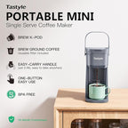 Tastyle Single Serve One Cup Coffee Maker, for K Cups and Grounds, Mini Coffee Maker with Portable Handle, 6 to 12 Oz Brew Size, for Travel, Camping, Office, RV and Dorm, 120V, Cool Gray