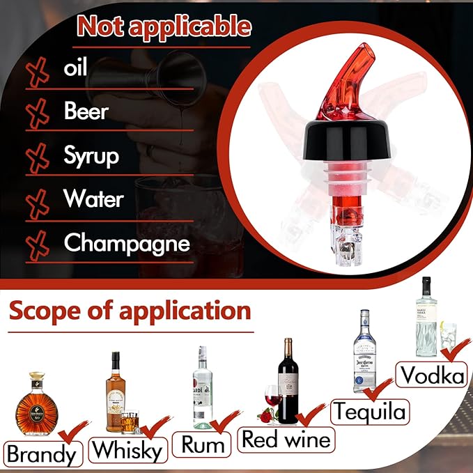 LINALL Automatic Measured Bottle Pourer - Pack of 4, 1 oz (30 mL) Quick Shot Spirit Measure Pourer Drinks Wine Cocktail Dispenser Home Bar Tools (Red 4pcs) (4)