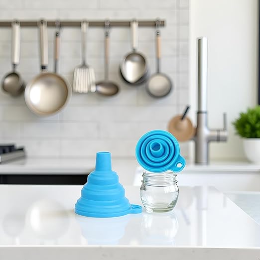 2Pcs Blue Foldable Mini Silicone Funnel Hopper Kitchen Water Filler Tool for Storage Oil Liquid Protable Collapsible Kitchen Gadgets, Nice Design Specialty Tools and Gadgets Kitchen Utensils