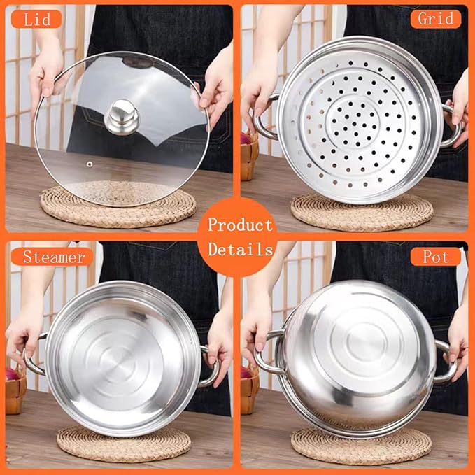 Steamer for Cooking, 5.0 Quarts Stainless Steel Steamer Pot, 3-Tier Food Steam Pots with Lid for Cooking Vegetables, Seafood, Soups, Stews and Pasta