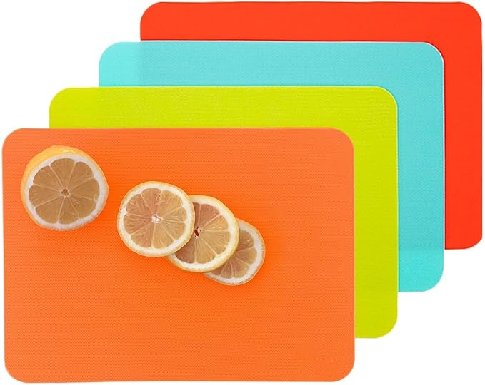 Simply Genius Plastic Cutting Boards - Flexible Color Coded Cutting Board Set - Textured Grip Odor-Resistant Dishwasher-Safe Chopping Mat - Pack of 4-8 in x 11 in - Multicolor