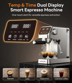 Aromaster Espresso Machine 20 Bar with Milk Frother, Easy to Use Compact Espresso Maker with Touchscreen, Fast Heat 1400W for Latte & Cappuccino, Stainless Steel Coffee Machine for Home & Office