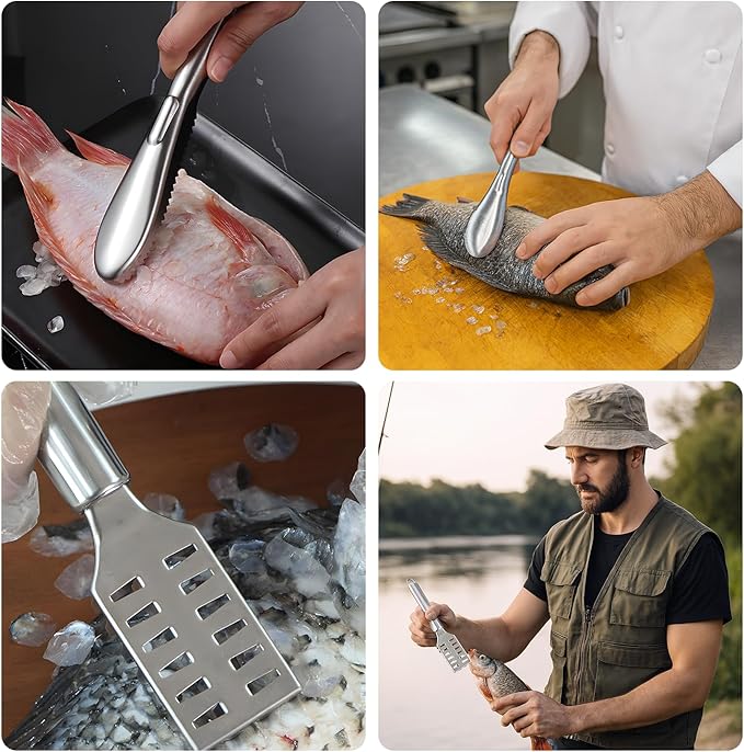 2 PCS Fish Scaler, Stainless Steel Fish Scale Remover, Fish Descaler Tool with Serrated Blade Design, Ideal for Home, Kitchen, Seafood Markets, and Professional Use