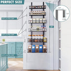 Eastherry Over The Door Pantry Organizer，6-Tier Over The Door Organizer with Adjustable Basket，Metal Hanging Pantry Organizers and Storage for Kitchen, Back of Door Seasoning Rack (Black)