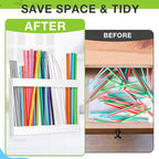 Qinyoung Acrylic Straw Holder for Cabinet Door with Double Sided Adhesive Tape Reusable Straw Organizer Tumbler Storage Kitchen Accessories Container for Counter Cupboard(Classic,Large,White)