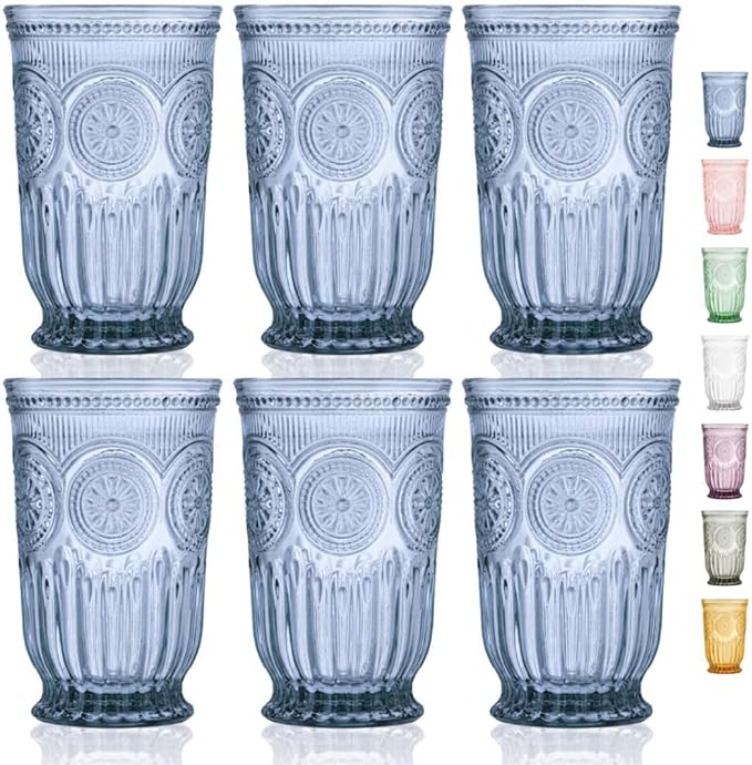 Yungala Blue Highball Glasses Set of 6 Tall Drinking Glasses 10 oz
