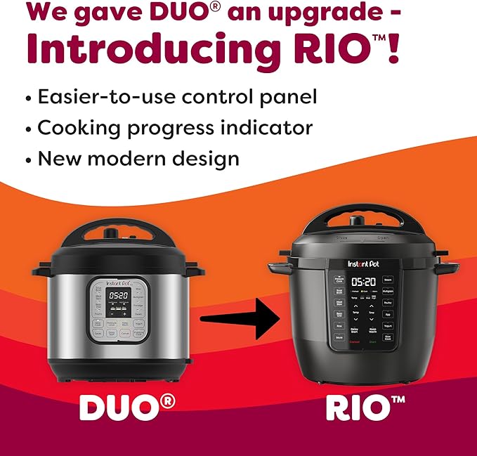 Instant Pot 6QT RIO 7-in-1 Multi-Cooker, Pressure Cooker, Slow cook, Sauté, Steam, Rice Maker, Yogurt, & Warmer, Black, 6 Quarts