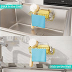 HapiRm Sponge Holder for Kitchen Sink, No Drill Kitchen Sink Caddy Organizer, Rustproof Dish Sponge Holder- Gold(8.73 * 3.54 * 2.36in)