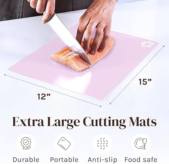 Cooler Kitchen Extra Thick Pastel Flexible Plastic Cutting Board Mats with Food Icons & EZ-Grip Waffle Back, (Set of 6) Dishwasher Safe. Cutting Boards for Kitchen, Cutting Mat, Plastic Cutting Boards