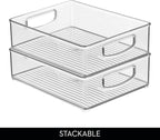 iDesign Plastic Stackable Pantry Bin - Organizer Bin with Handles for Cabinets or Fridge - Set of 2 - Clear