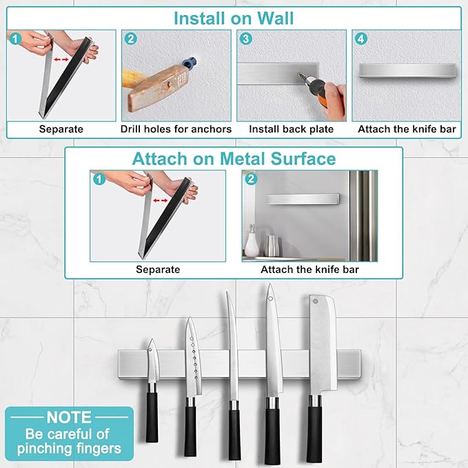 Knife Magnetic Strip, Magnetic Knife Holder for Wall Mount Fridge Refrigerator Knife Magnet Bar Knife Rack RV Kitchen Utensil Holder Metal Kitchen Tool Holder Knife Block RV Accessories 14 Inch
