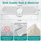 DK177 Faucet Mat for Kitchen Sink - Water Absorbing Stone Tray for Sink, Painted Wood Fast-Drying Faucet Mat, Faucet Splash Guard for Bathroom Counter (White, 15.8" x 4")