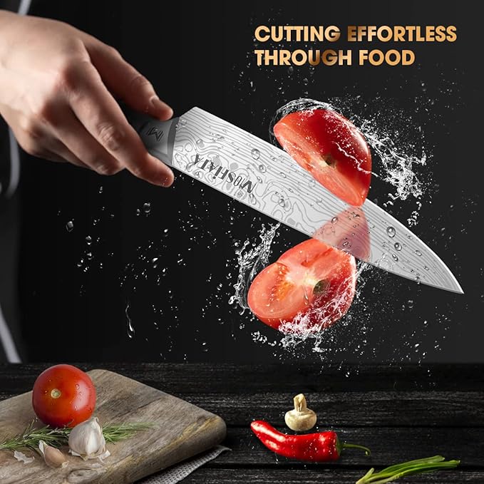MOSFiATA 7 Piece Kitchen Knife Set, Ultra Sharp Knife Set with High Carbon Stainless Steel Handle, Knives Set for Kitchen, Chef Knife Set Come with Gift Box