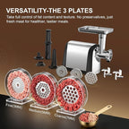 Electric Meat Grinder, 2600W Max 3-IN-1 Heavy Duty Sausage Stuffer with Sausage tube & Kubbe Kit, 3 Grinding Plates 2 Blades for Home Kitchen & Small Commercial Use, Stainless Steel