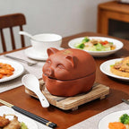 Ceramic Cooking with Lid small Heat Resistant Compatible Earthen Ceramic Cooking Pot Unglazed for Cooking, Rice Meat Soup Family Meals with Tray, spoon(11 * 9 * 9cm)