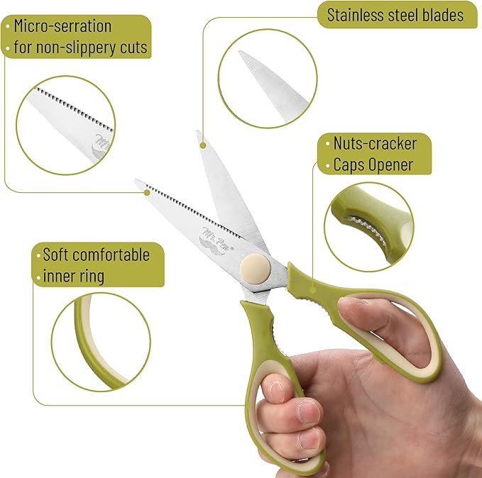 Mr. Pen- All Purpose Kitchen Shears with Protective Sheath, 2 pcs, 8 Inch, Dishwasher Safe, Stainless Steel Food Scissors with Micro-Serrated Blades, Soft Grip, Durable Utility Kitchen Shears