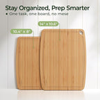 Keechee Dishwasher Safe Bamboo Cutting Boards Durable Lightweight Wood Cutting Board for Busy Kitchen, Easy Storage & Clean Wooden Chopping Boards with Juice Groove Set of 2 (M+S)