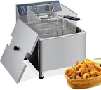 GarveeHome Commercial Deep Fryer 11 L/3.3 gal 1700W,110V|6 LB Basket with 304 Stainless Steel & Rapid Heating System | Splash Guard Lid for Restaurant, Food Truck, Home Kitchen