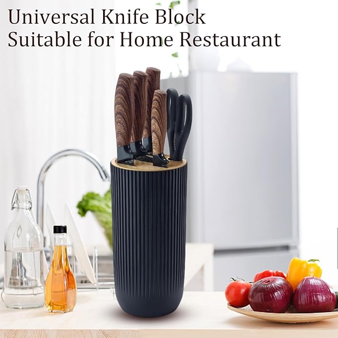 Kitchen Knife Set, Retrosohoo 6-Pieces Khaki Sharp Knife Block Set for Kitchen, Non-stick Non-slip Stainless Steel Chef Knife Set with Universal Knife Block Suitable for Home Restaurant (Black)