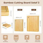 Piklohas Large Bamboo Cutting Boards Set of 4 for Kitchen, Bamboo Charcuterie Chopping Board with Holder Non Slip, Steak Serving Tray with Juice Groove, Big Butcher Block for Cheese, Ideal for Gift